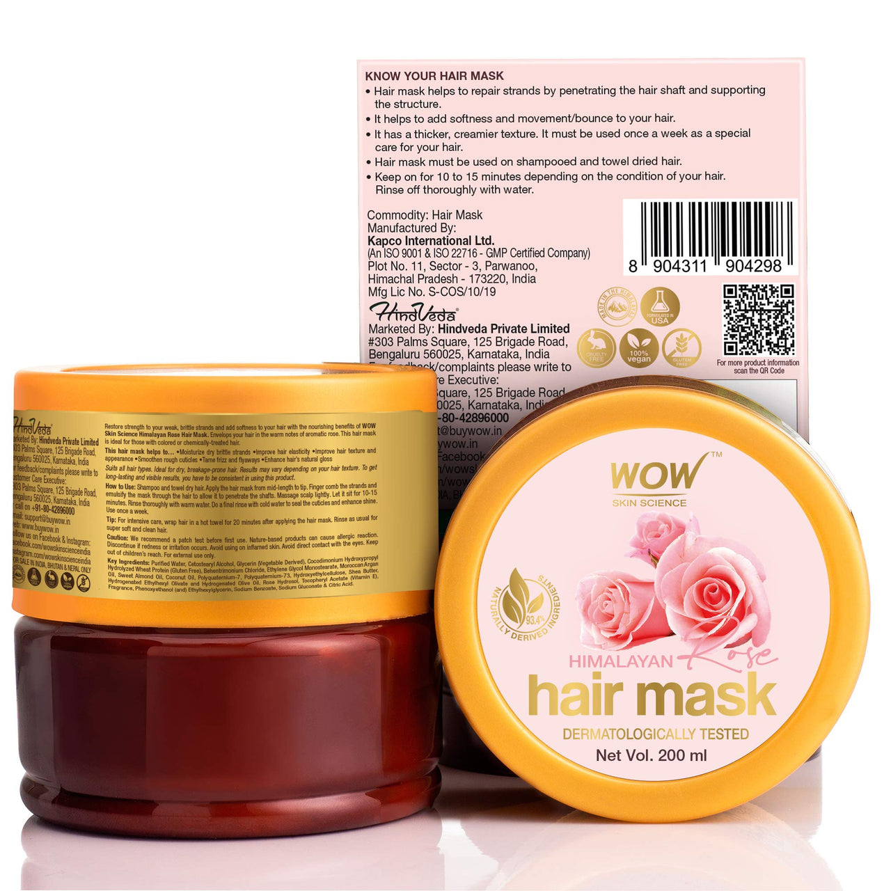 WOW Skin Science Himalayan Rose Hair Mask with Rose Hydrosol, Coconut Oil, Almond Oil & Argan Oil - For Volumnising Hair, Anti Smelly Scalp - No Parabens, Sulphate, Silicones, Color & PEG - 200mL
