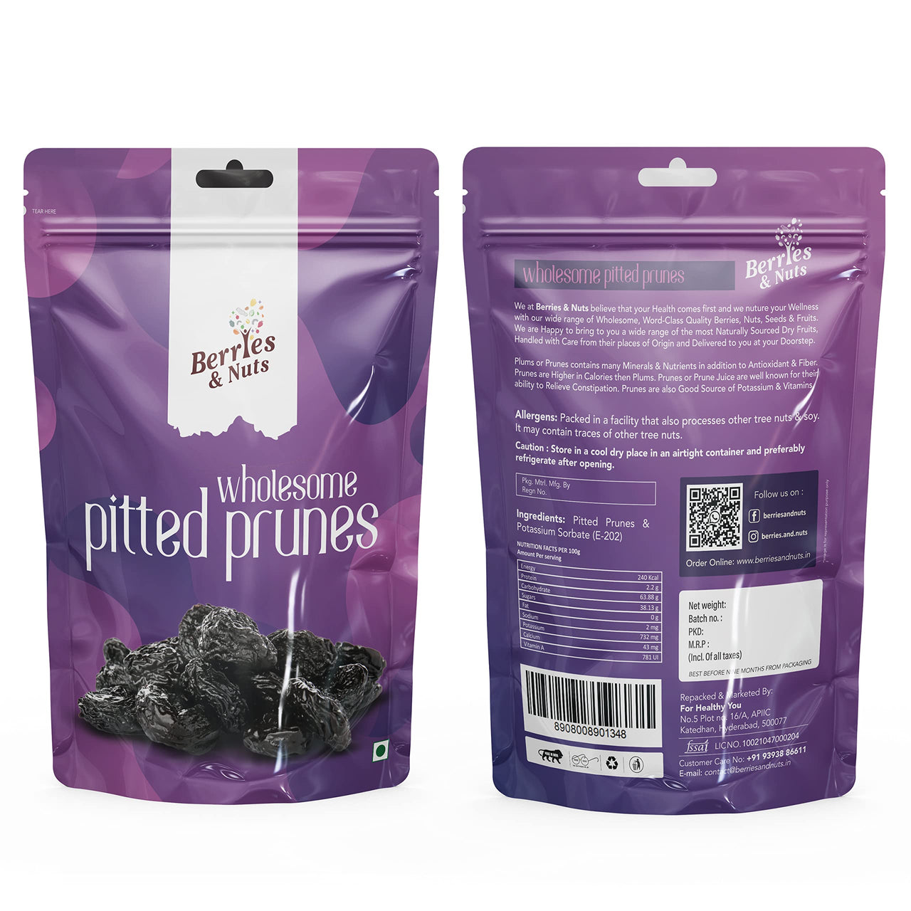 Berries And Nuts Dried Prunes-1 Kg|Rich In Fiber,Antioxidants,No Added Sugar|Pitted Prunes|California Prunes|Dried Plums