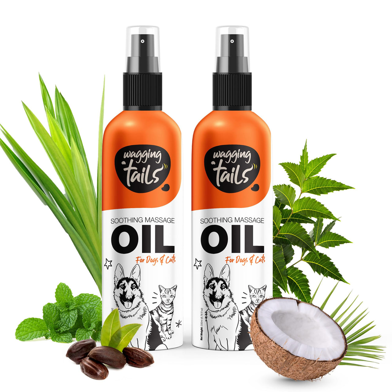 Wagging Tails Soothing Massage Pets Oil - 200 ml -Pack of 2 |Massage Oil for Dogs, Cats, and Pets with Vitamin E | Natural Oil use to Controls Hair Fall & Improves Coat Shine and Softness