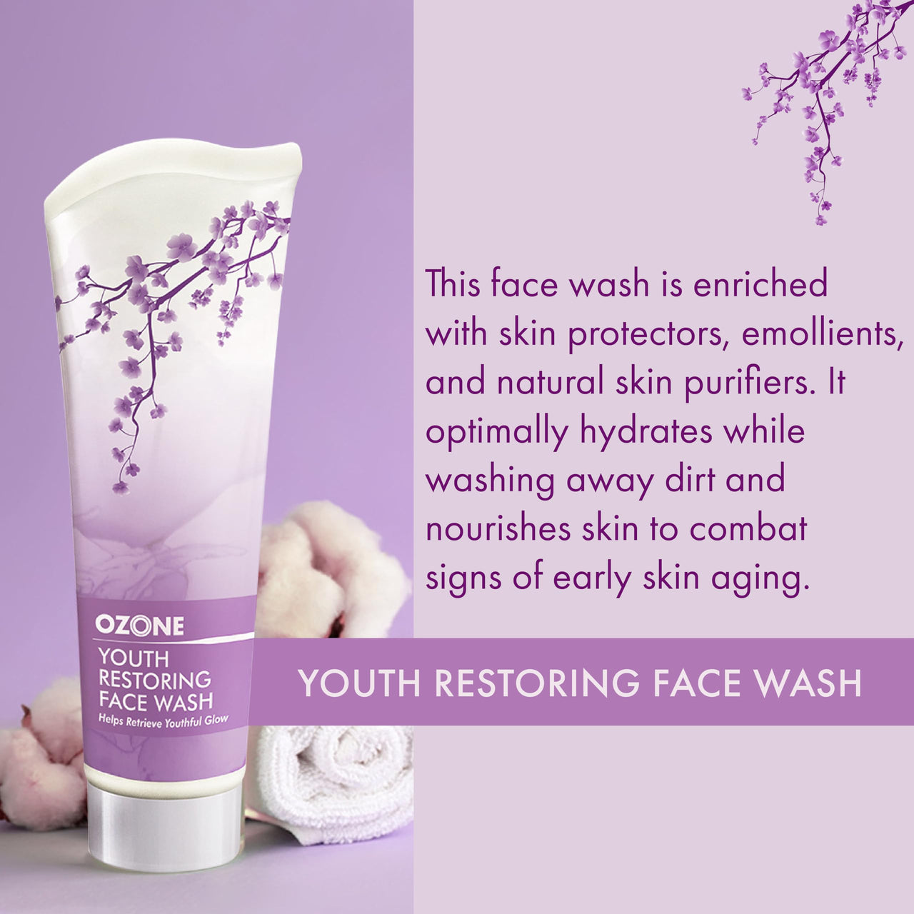 Ozone Youth Restoring Face Wash | Enriched With Licorice, Wheat & Centella | Face Wash For All Skin Types | For Signs of Aging, Wrinkles & Fine Lines | For Men & Women | 100 ml