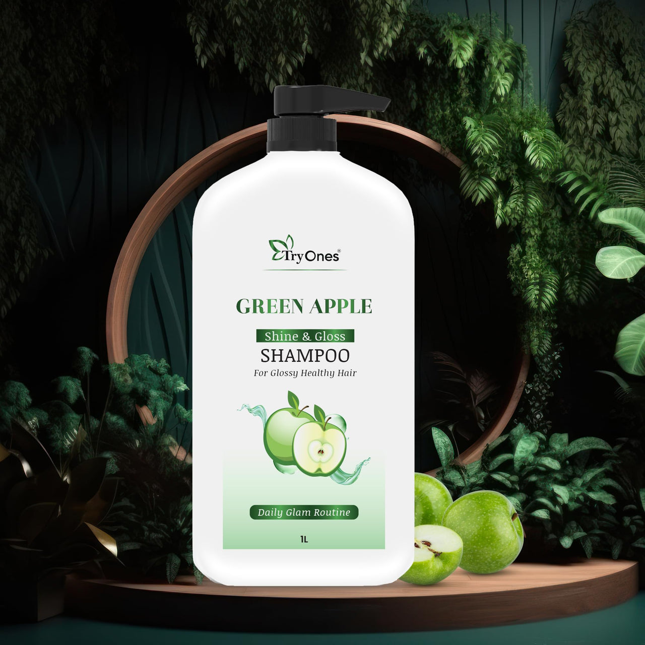 TryOnes Green Apple Shine & Gloss Shampoo| Promotes Healthy, Shiny and Glossy Hair | Nourishes Scalp | Makes Hair Soft & Smooth |All Skin Types | 1000ml