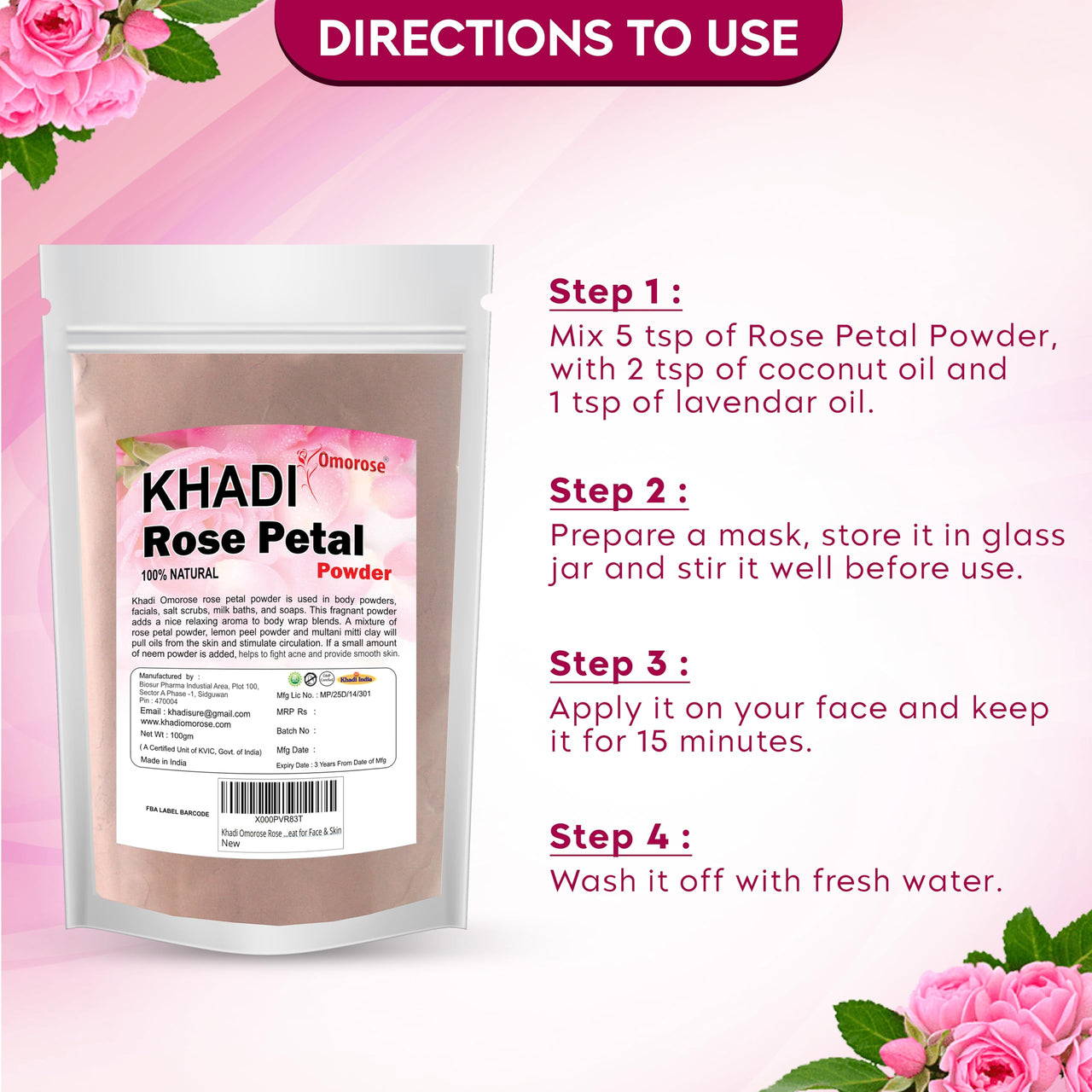 Khadi Omorose Rose Petal Powder For Face And Skin (100 gm)