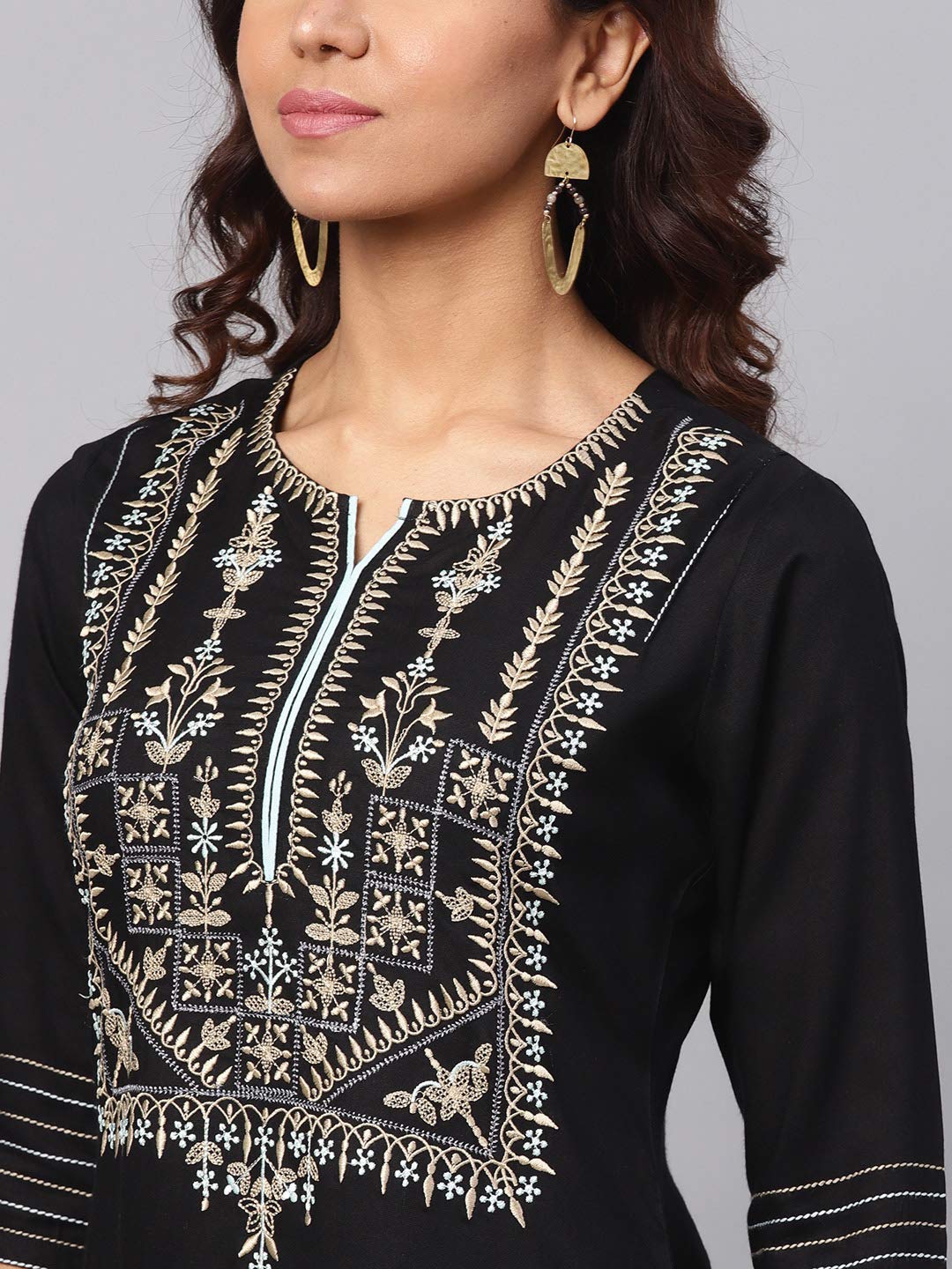 idaLia Women's  Embroidered Black Rayon Kurta With Palazzo Pants