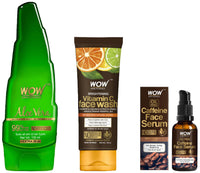 WOW Skin Science Caffeine Face Serum - Quick Absorbing - Oil Free - Anti-Aging& Science Brightening Vitamin C Face Wash&Science 99% Pure Aloe Vera Gel For Face,Skin&Hair - 150Ml
