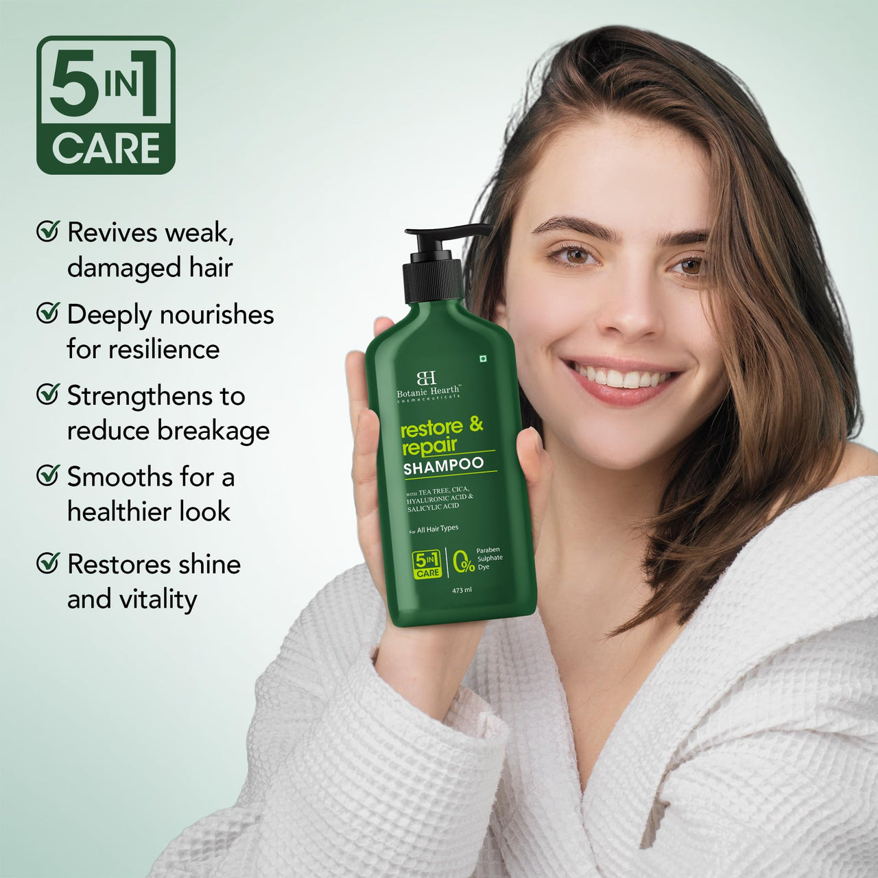 Botanic Hearth Restore & Repair Shampoo with Tea Tree Oil & Salicylic Acid | Clarifying & Anti-Dandruff Shampoo | Deep Cleanses & Soothes Scalp| Sulfate & Paraben Free, 473ml