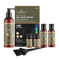 SACRED HERBS Ammonia & PPD Free Organic Gel Hair Color | pH Neutral | Long Lasting Colour with 100% Grey Coverage | Conditioning & Damage Free Natural Hair Coloring for Men & Women Natural Black 1.00 - 240ml+20gms