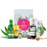 AYOUTHVEDA Raksha Bandhan Gift Set, Aloe Vera Shampoo, Charcoal Face Wash, Ultra Hydrating Face Cream, Sun Turn SPF 30, with Free Essential Oil & rakhi