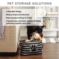 Bone Dry Pet Storage Collection Striped Paw Patch Bin, Small Rectangle, Rose