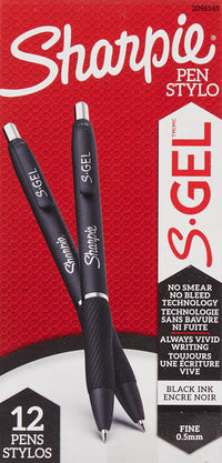 SHARPIE S-Gel, Gel Pens, Fine Point (0.5mm), Black Ink Gel Pen, 12 Count