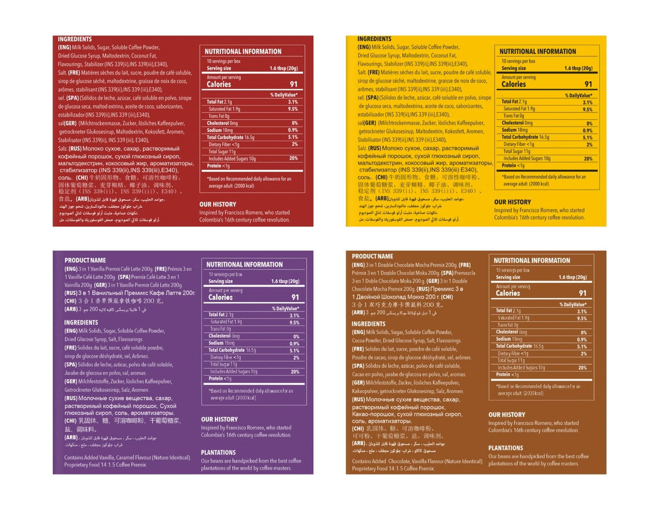 Colombian Brew 3 in 1 Assorted Instant Coffee Premix Café Latte, Cappuccino, Hazelnut, Vanilla Caramel, Double Choco Mocha, 10 Sachets Box Buy 3 Get 1 Free