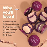 Hilary Rhoda HD High-Definition Pressed Powder | 2 in 1 Compact Powder | Shimmery & Matte Finish | Oil Control Formula | 18g (My Ivory - Shade 01)