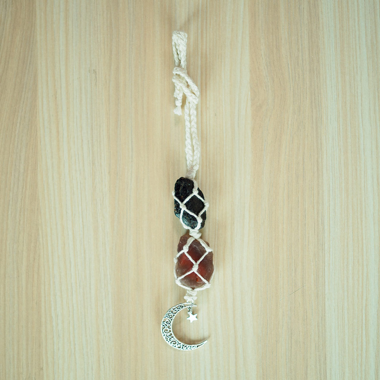 BOHO GARDEN Hanging Car Charm - Black Tourmaline & Carnelian - Dangling Moon, Healing Crystal Accessories, Rearview Mirror Decorations - Grounding, Confidence, Protection, Transformation, Joy, Energy Tourmaline-carnelian