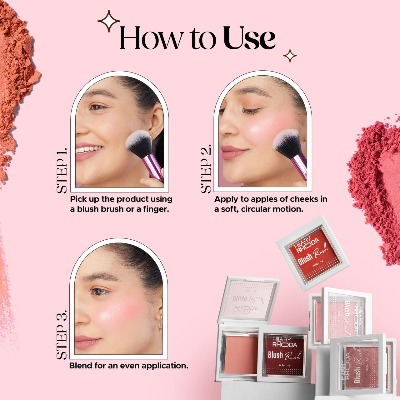 Hilary Rhoda Blush Rush | Highly Pigmented | Silky Smooth Texture | Available in 6 Shades | Matte Finish | Buildable Coverage | Blends Easily & Glides on Smoothly - 6g (Cherry Blossom | Shade 02)