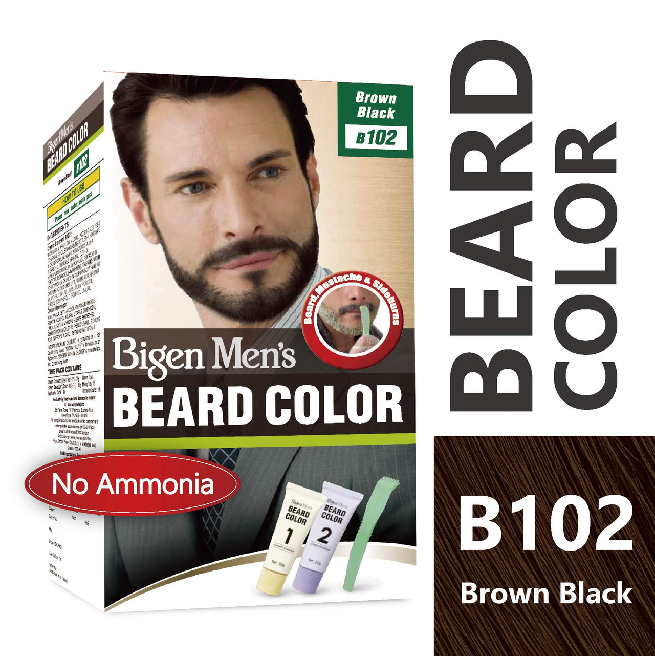 Bigen Men's  Beard Color, Brownish Black B102, 40g & Bigen Men's  Speedy Color, Brown Black 102, 80g