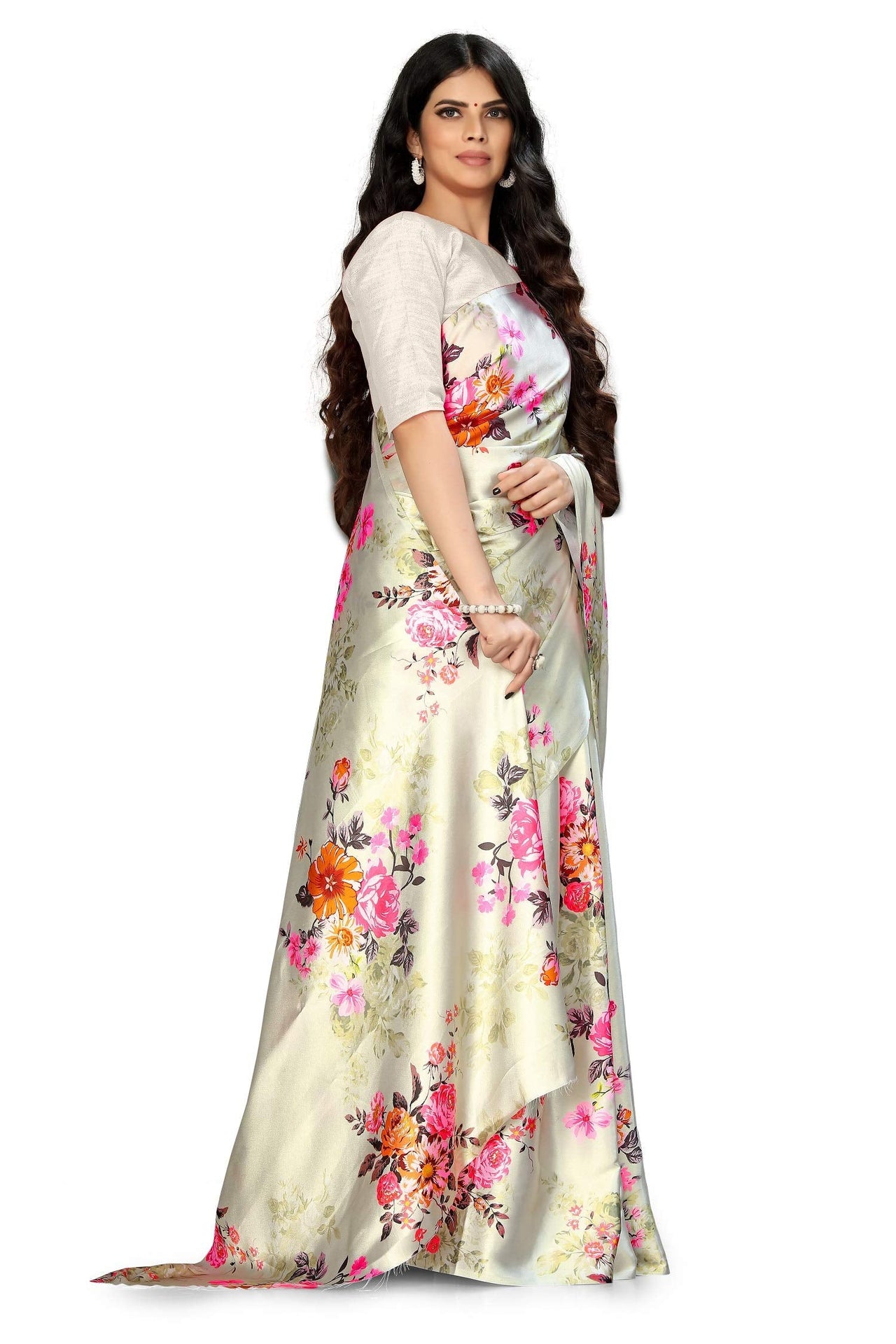 FABIAN FASHION Women's  Japan Satin Saree With Blouse Piece