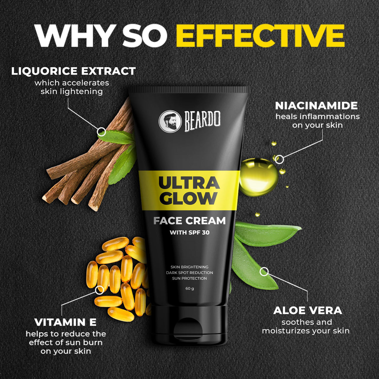 Beardo Activated Charcoal Face Wash, 100ml and BEARDO Ultraglow Face Cream SPF 30 for Men, 60g Combo