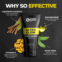 Beardo Activated Charcoal Face Wash, 100ml and BEARDO Ultraglow Face Cream SPF 30 for Men, 60g Combo