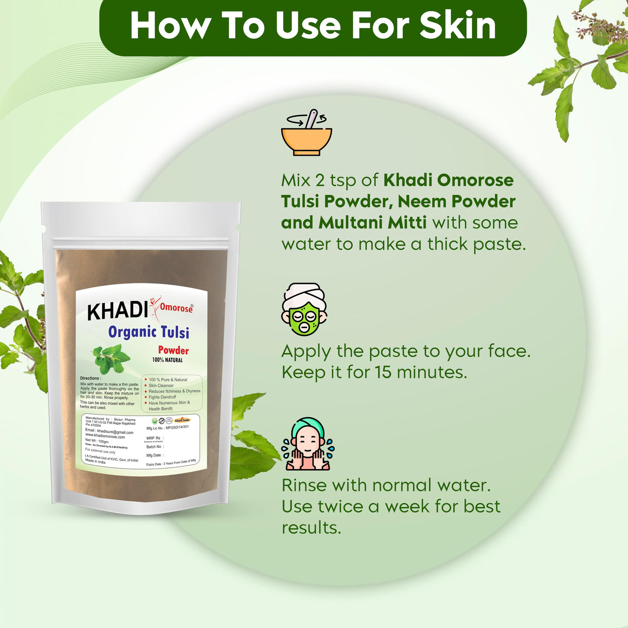 Khadi Omorose Tulsi (Basil) leaf Powder