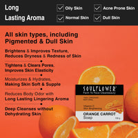 Soulflower Orange Carrot Handmade Soap 100% Natural, Cold-Processed Bath Bar with Essential Oils for Brightening Skin Tone, 150g (Pack of 2)