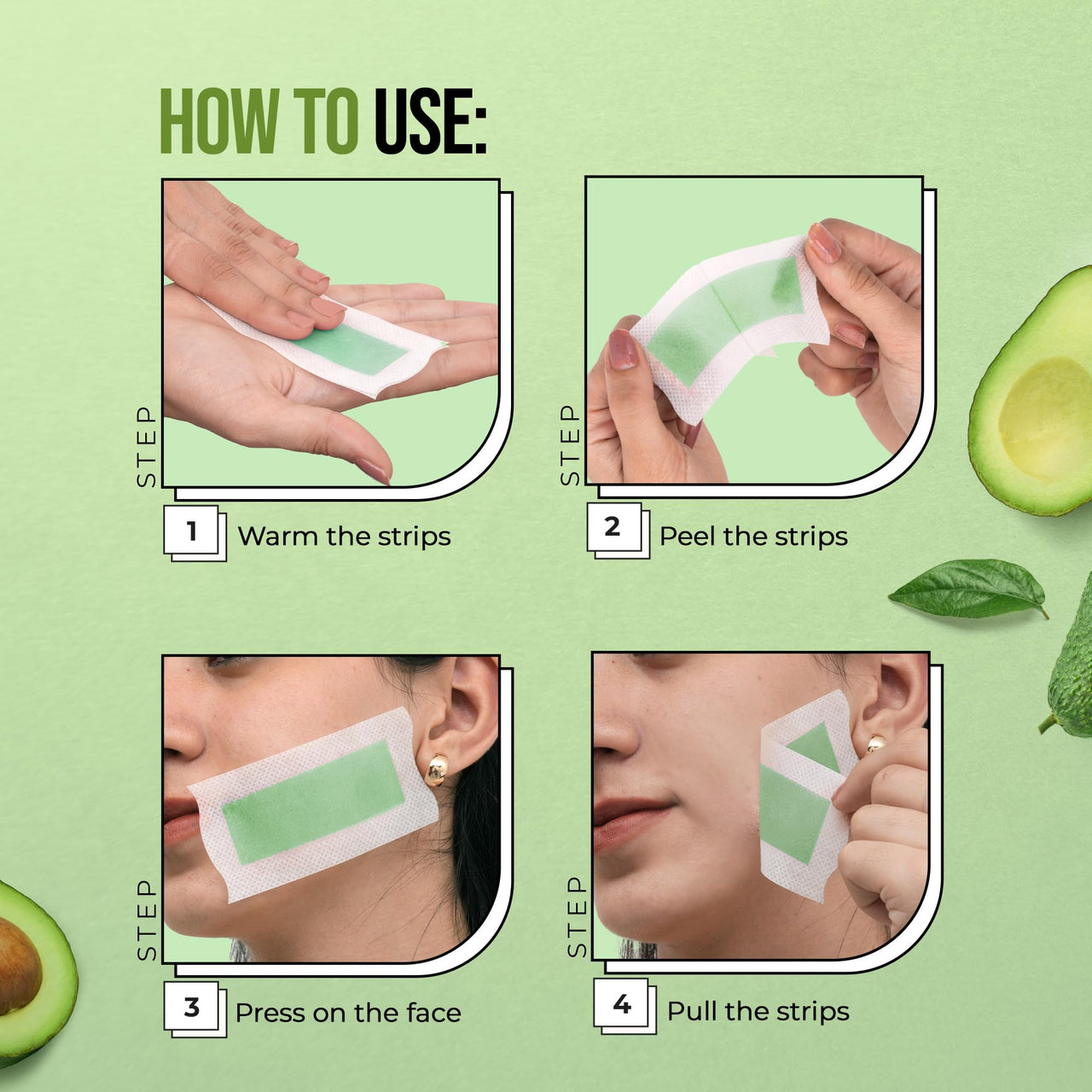 Hilary Rhoda Women One Go Facial Wax Strips - Ready-To-Use for Face, Cheek, Upper Lip & Chin - With 2 Finish Wipes - 20 Strips (Avocado Oil), Pack of 1