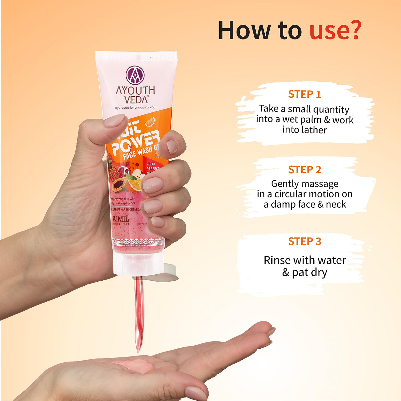 AYOUTHVEDA Fruit Power 100 Ml Face Wash Gel For Glowing Skin| Face Wash, Vitamin A, C & Anti-Oxidants | All Skin Types | Facial Cleanser For Daily Use (Pack 2; 100Ml Each)