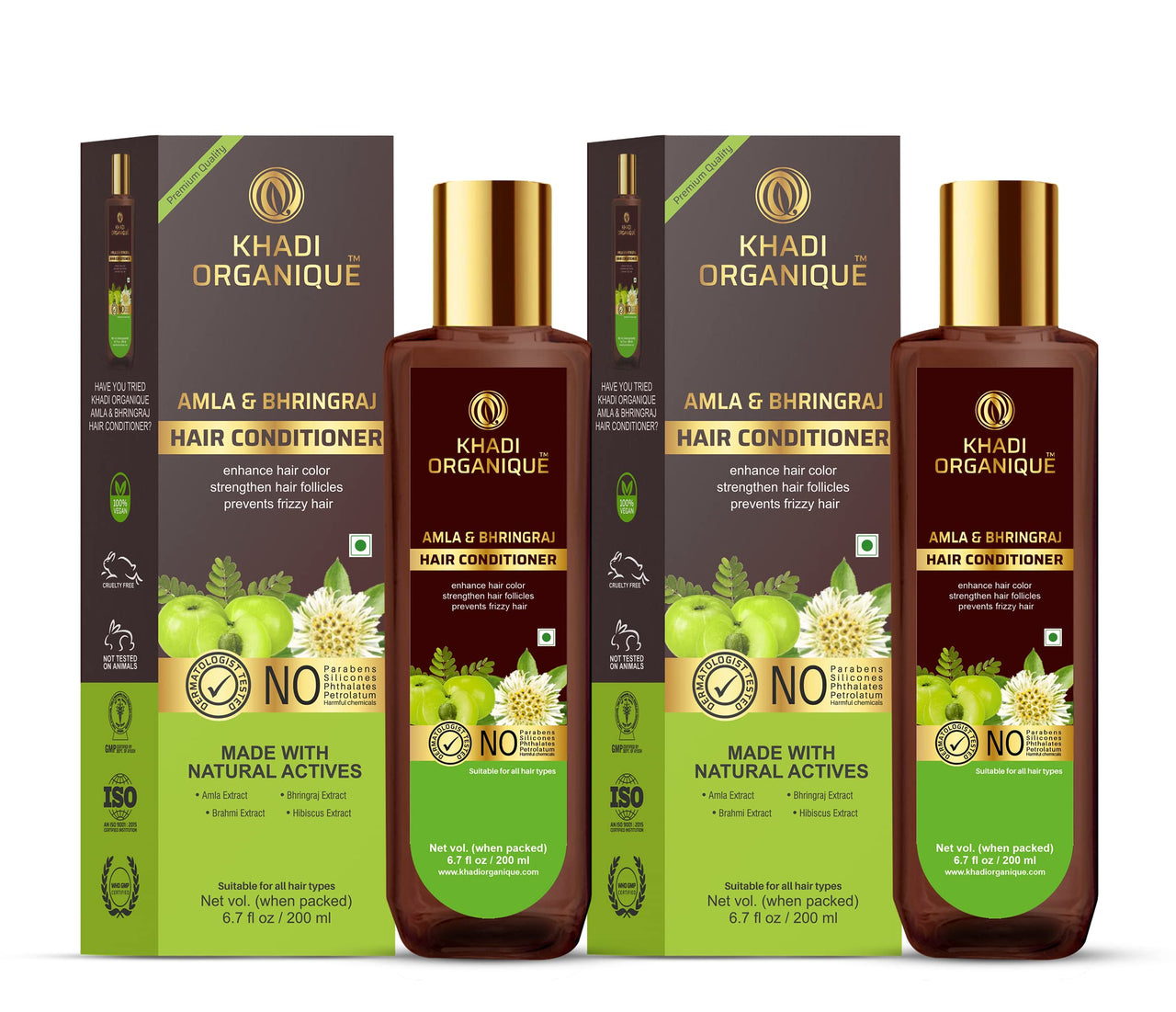 Khadi Organique Amla & Bhringraj Hair Conditioner | Enhance Hair Color | Strengthen Hair Follicles(SLS & Parabeen Free) pack of 2 400 ML