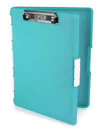 Dexas Slimcase 2 Storage Clipboard with Side Opening, 12.5 x 9.5 inches, Teal Glitter. Organize in Style for Home, School, Work or Trades! Ideal for Teachers, Nurses, Students, Homeschooling