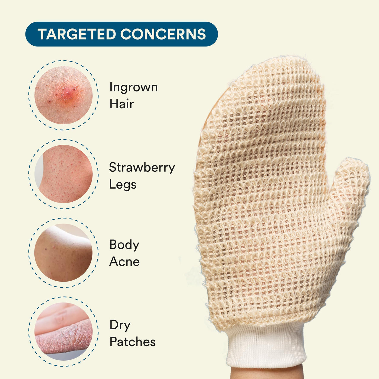 Bloom Exfoliating Bath Glove | (1 glove) | Exfoliating Gloves to Reduce Ingrown Hair & Strawberry Legs | 100% Ramie Fabric | Gently Removes Dead Skin Cells | For Sensitive Skin (Right Hand Glove)