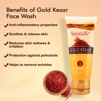 NutriGlow Gold Kesar Facial Kit (250gm + 10ml) with Bleach Cream (43gm) & Face Wash (65ml), All Skin Types (Pack Of 3)