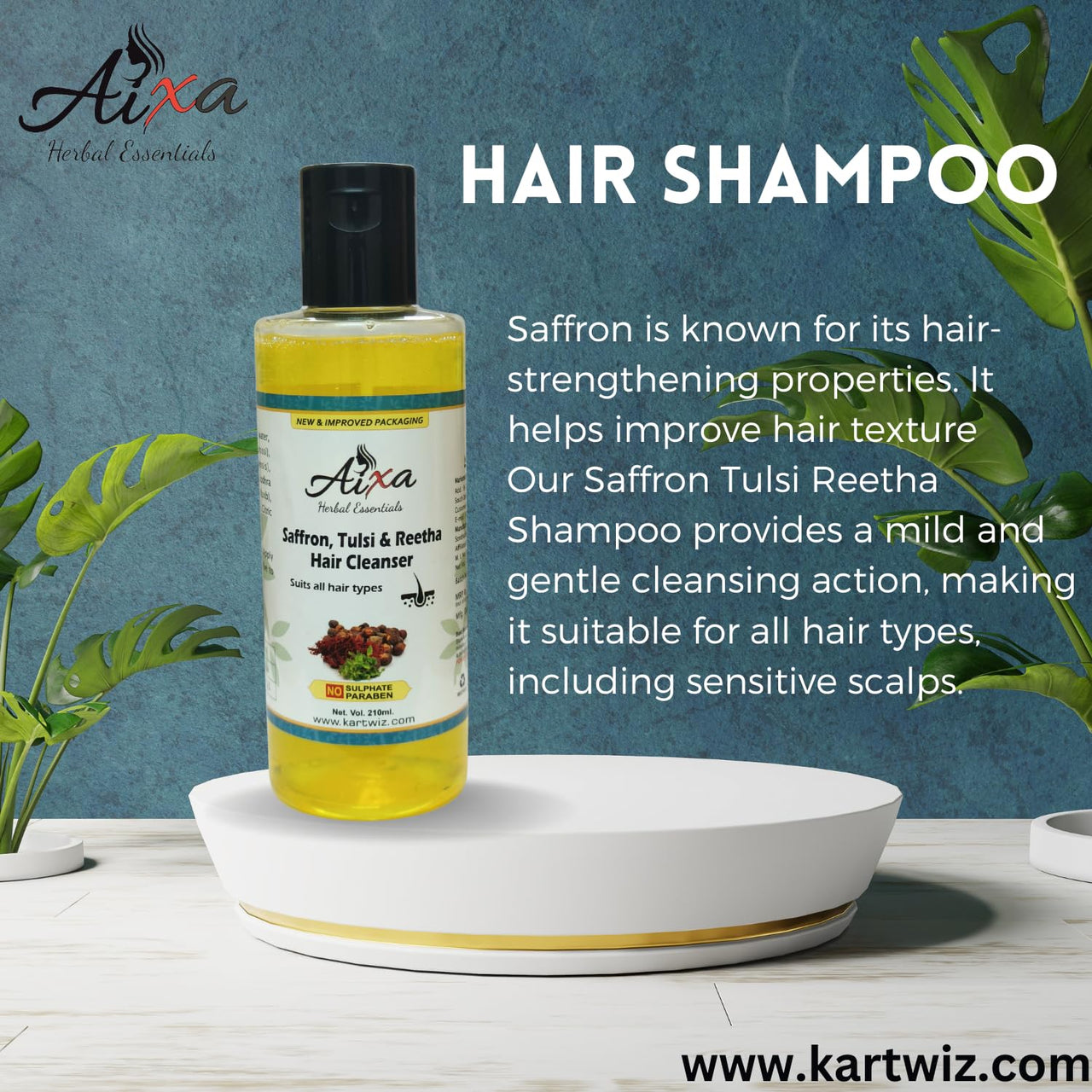 Herbigiri Herbal Saffron, Tulsi and Reetha Shampoo, Yellow, 210 ml