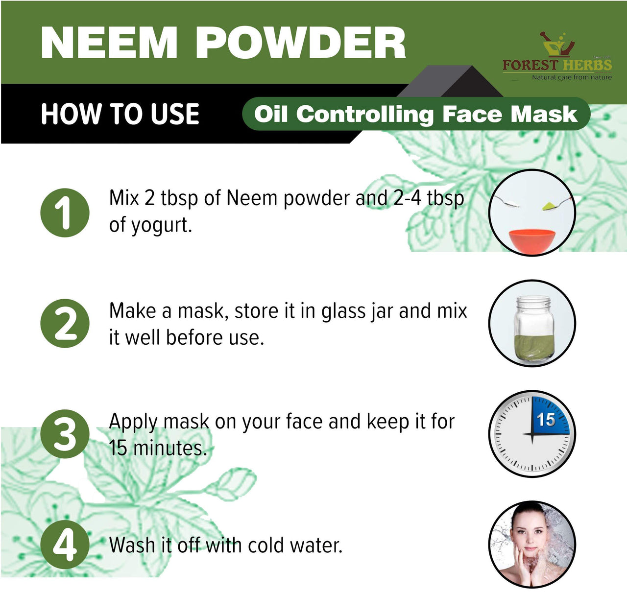 The Forest Herbs Natural Care From Nature 100% Pure Neem Leaves Powder 200 Grams (Sun Dried & Stemless) for Face, Skin, Hair Growth Pack