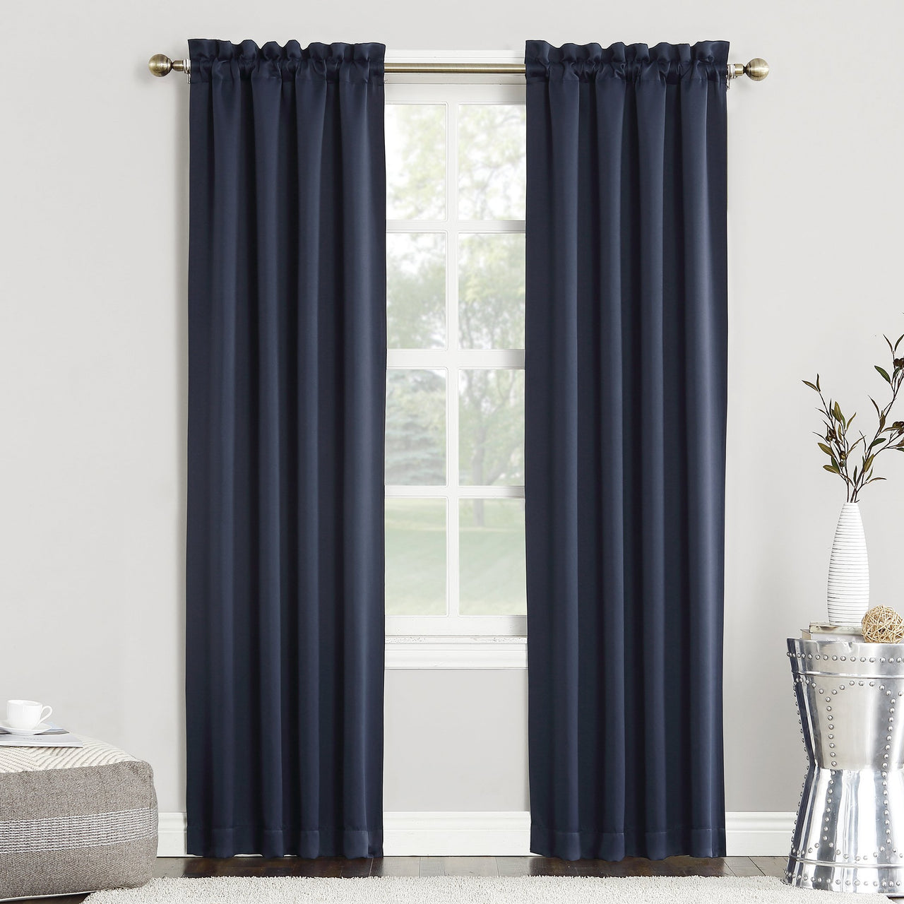Sun Zero Easton Energy Saving Blackout Rod Pocket Curtain Panel, 40" x 95", Navy Blue 40" x 95"