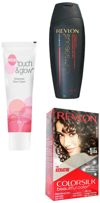 Revlon Outrageous Color Protection Shampoo, 400ml & Color Silk Hair Color (3D Color Gel Technology) With Keratin, 300g - Dark Brown 3N & Touch & Glow Advanced Fairness Cream, 75g