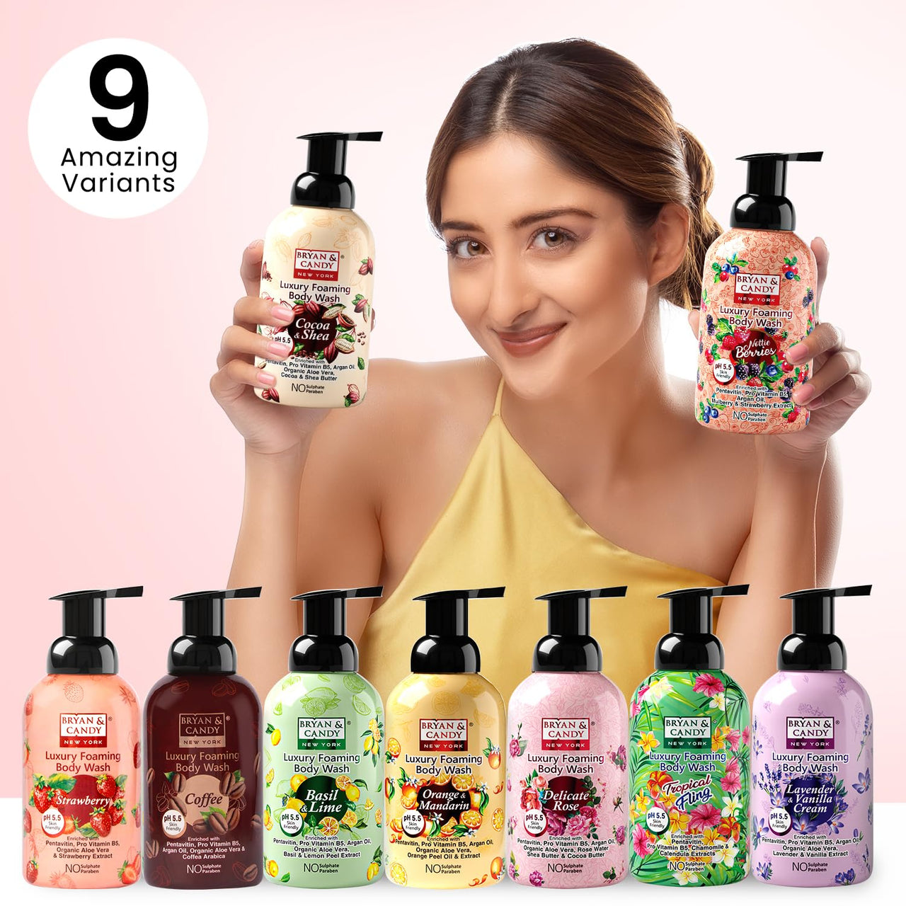 Bryan & Candy Luxury Foaming Body Wash with Pentavitin, Pro Vit B5, Argan Oil, Skin Friendly pH 5.5, All Skin Types, 400 Ml (Strawberry)