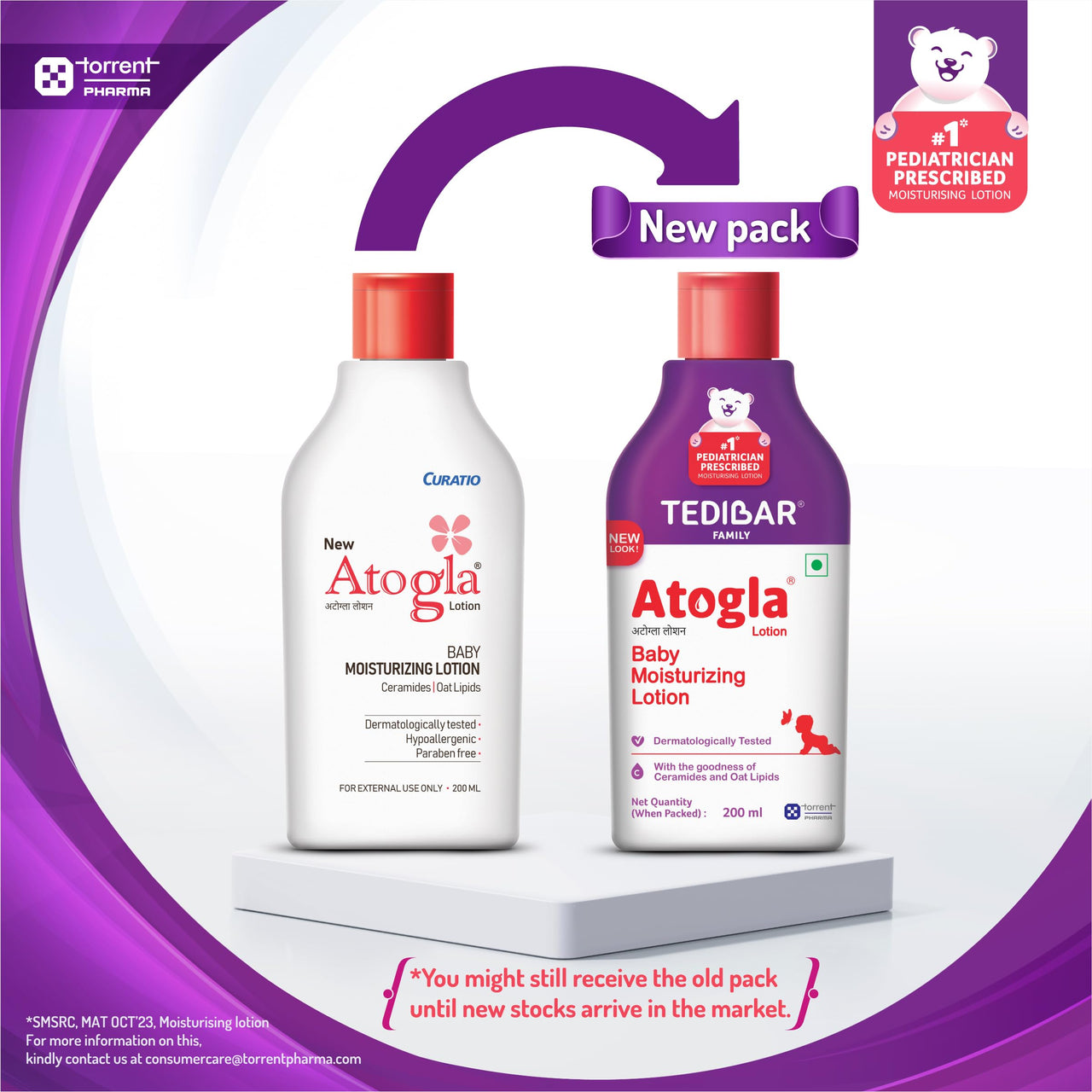 Atogla Baby Lotion 200ml from Tedibar Family | No. 1* Pediatrician prescribed Moisturising Lotion- By Torrent Pharma