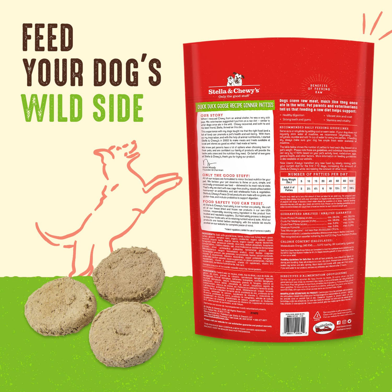 Stella & Chewy's  Freeze Dried Raw Dinner Patties – Grain Free Dog Food, Protein Rich Duck Duck Goose Recipe – 25 oz Bag 1.56 Pound (Pack of 1)