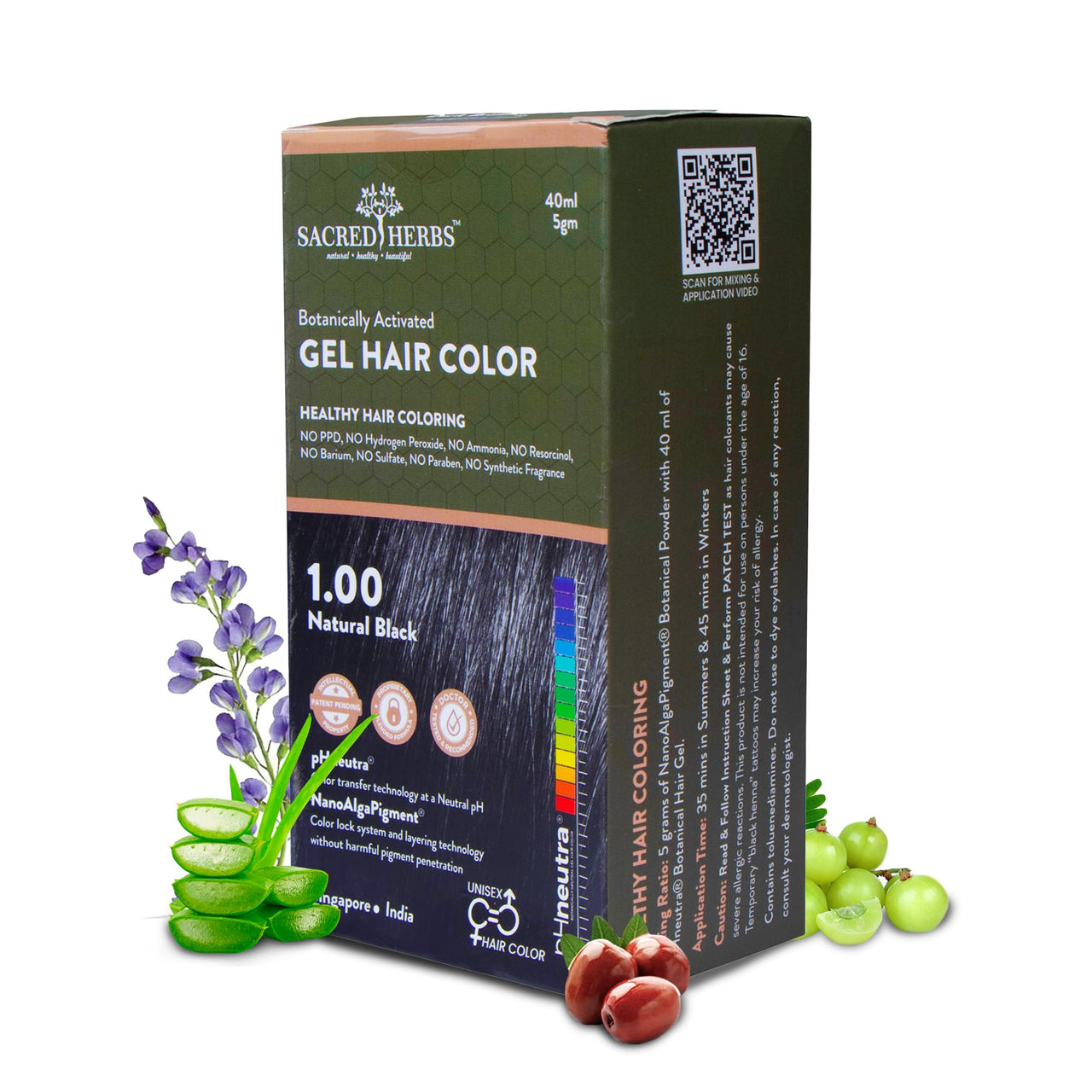 SACRED HERBS Natural Gel Hair Color for Men & Women | Ammonia & PPD Free |Organic Hair Color | Long Lasting Color with 100% Grey Coverage | pH Neutral | Value Pack (NATURAL BLACK TRIAL PACK, 45 ML)