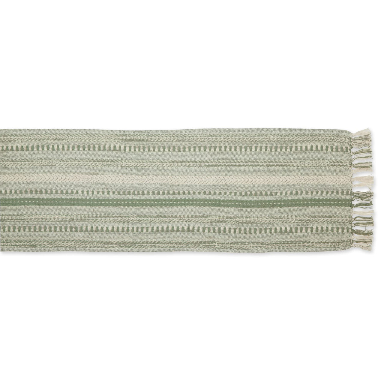 DII Farmhouse Braided Stripe Table Runner Collection, 15x108 (15x113, Fringe Included), Artichoke Green 15x108" (15x113", Fringe Included) Striped