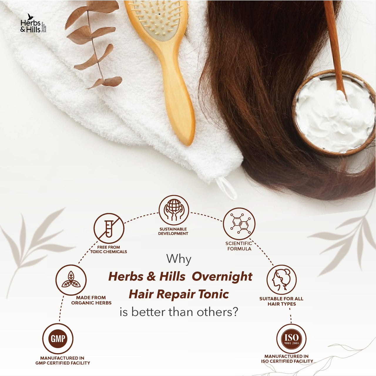 Herbs & Hills Overnight Hair Repair Tonic 100 ml with Aloe Vera, Neem & Juniper for Dry Hair, Scalp Rescue & Control Hair Fall, Reduce Dandruff, Maintains Healthy Hairs, for Men & Women