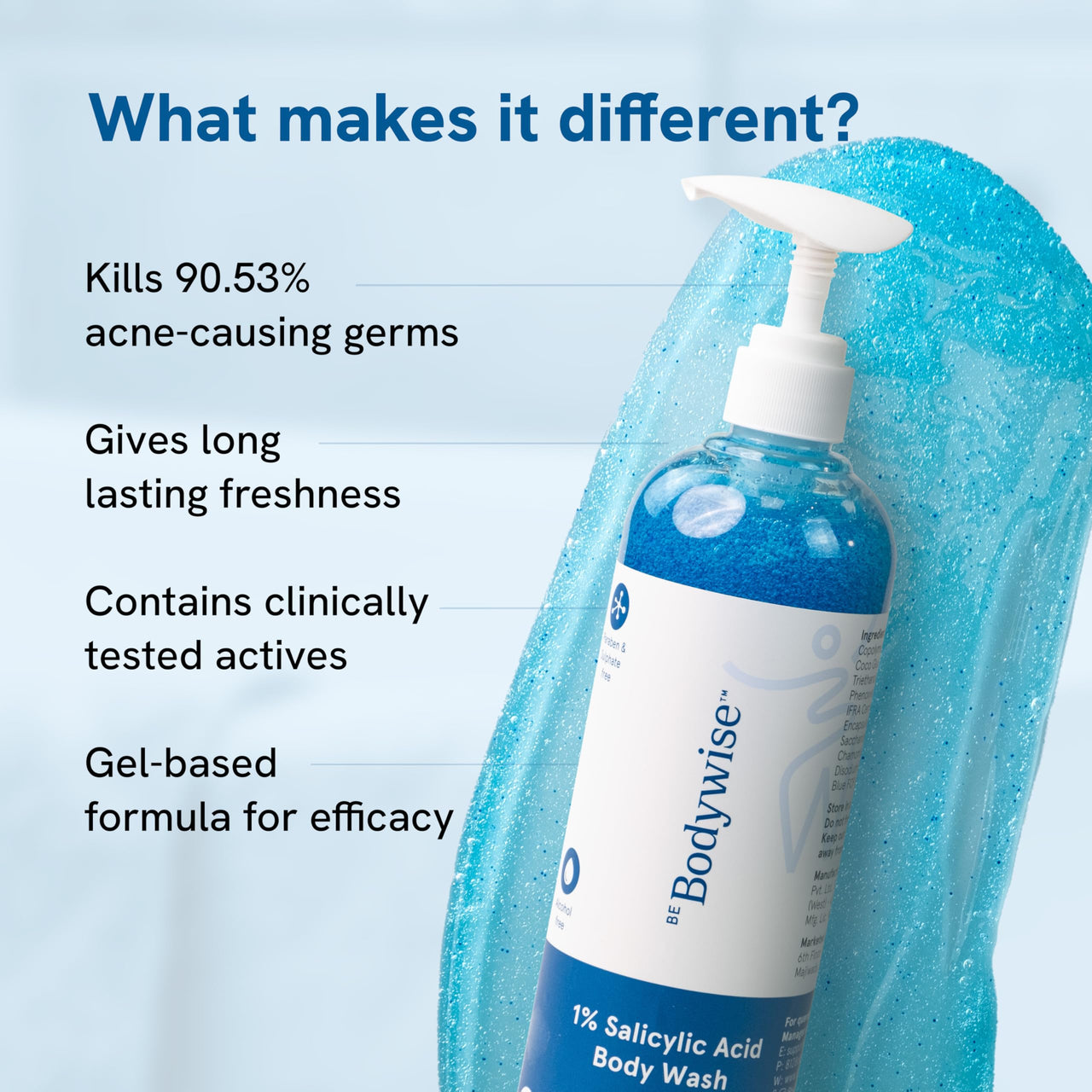 Be Bodywise 1% Salicylic Acid Body Wash 700ml | Prevents Body Acne, Bumpy skin, Exfoliates & Deep cleanses skin | Paraben & SLS free | Suitable for all skin types | Body Shower Gel