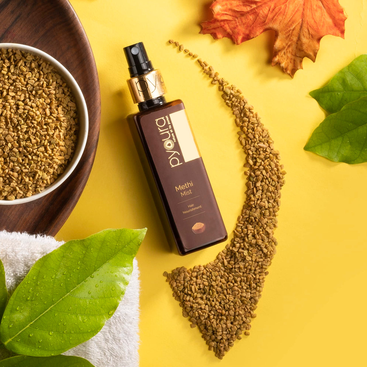 PYOURA Non-oily Methi Frizzy Hair Serum Mist 100ml, Hair Conditioner For Dry Frizzy Hair, Serum for Soft and Shiny Hair, Revives Damaged Hair, Ayurvedic Natural Herbal spray serum for dandruff