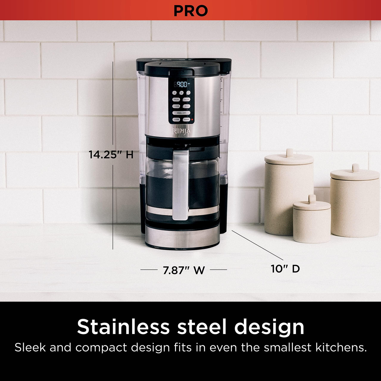 Ninja Programmable XL 14-Cup Coffee Maker PRO, 14-Cup Glass Carafe, Freshness Timer, with Permanent Filter, Black Stainless Steel, DCM201BK