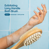Bloom 2-in-1 Long Handle Body Brush | For Skin Exfoliation and Massage | Reduces Cellulite | Stimulates Blood Circulation & Reduces Dead Skin Cells | Natural, Soft Bristles | (1 unit)