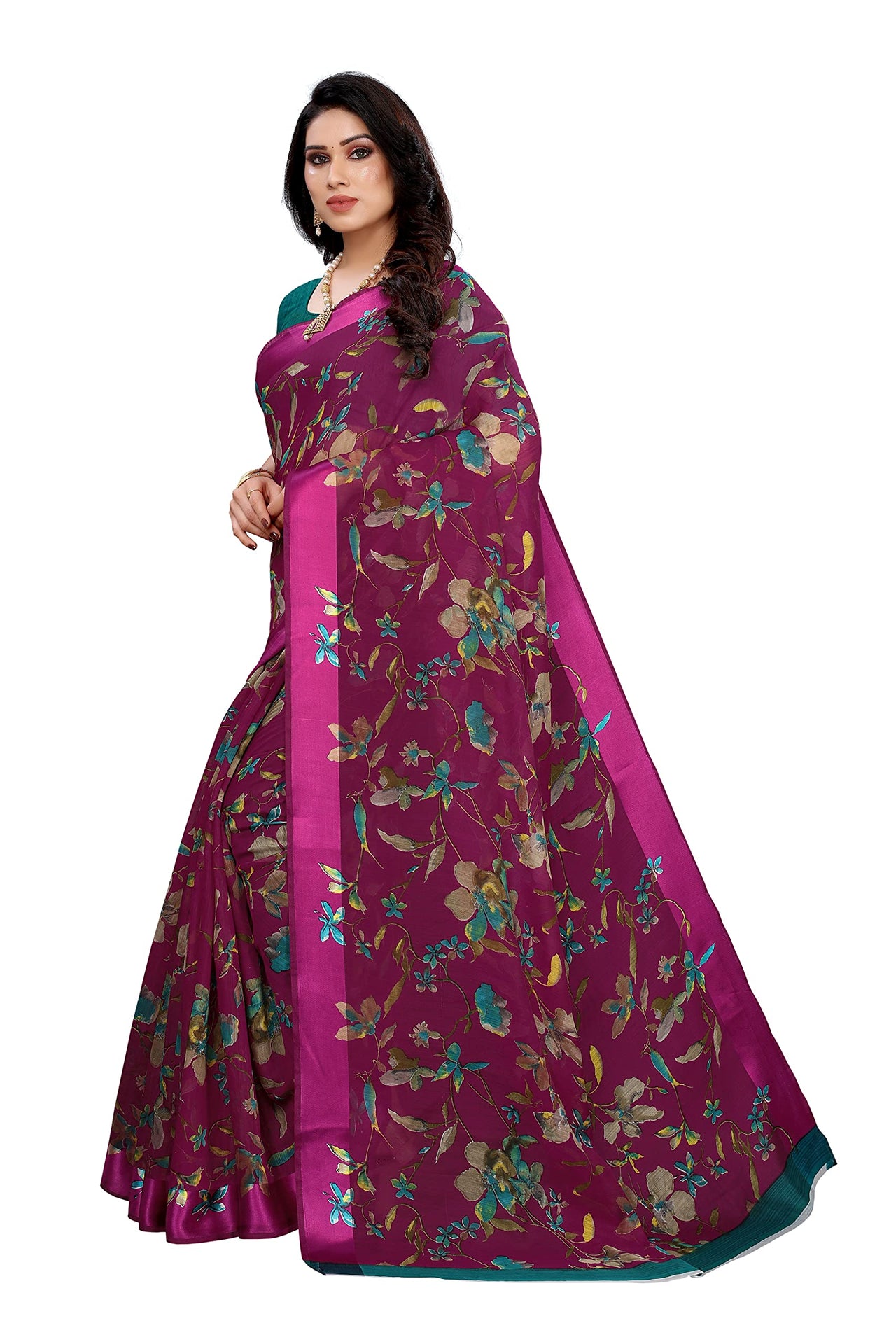 Tarshika Women's  Linen Blend Printed Saree With Blouse Piece(LINEN SAREE_NEW)