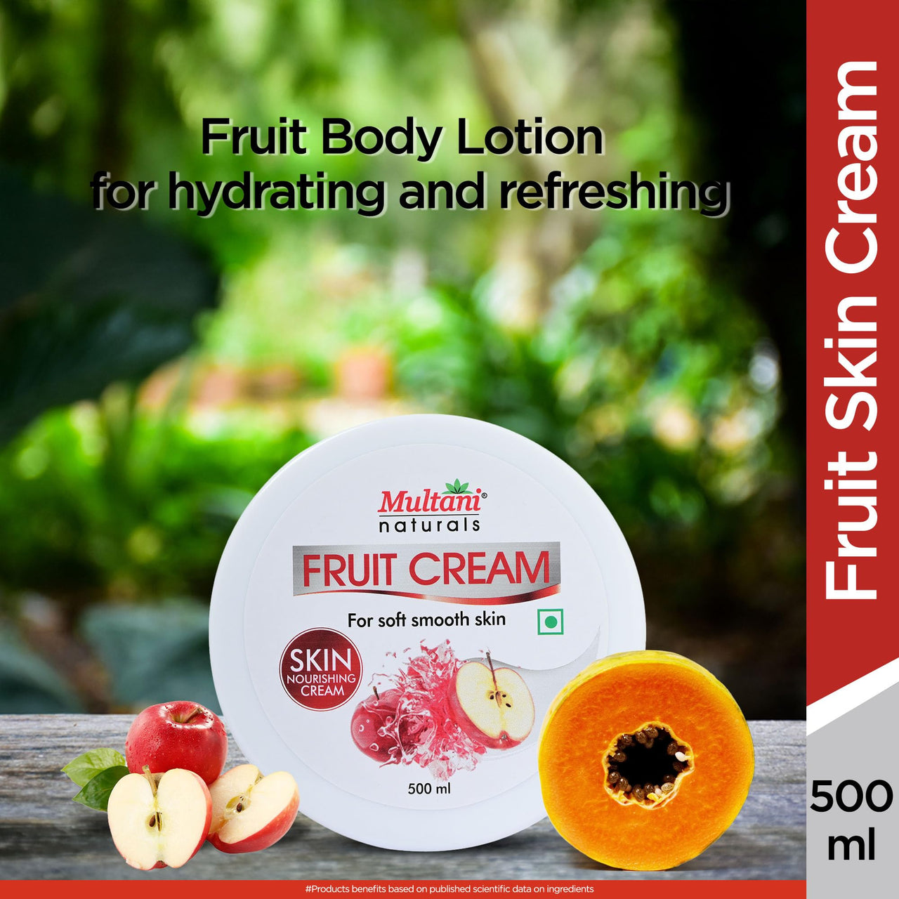 Multani Naturals Fruit Cream Moisturizing Skin Cream With Apple, Quick Absorbing & Non Sticky Moisturizer for Face, Hands & Body | For Healthy, Soft & Glowing Skin | 500 Ml