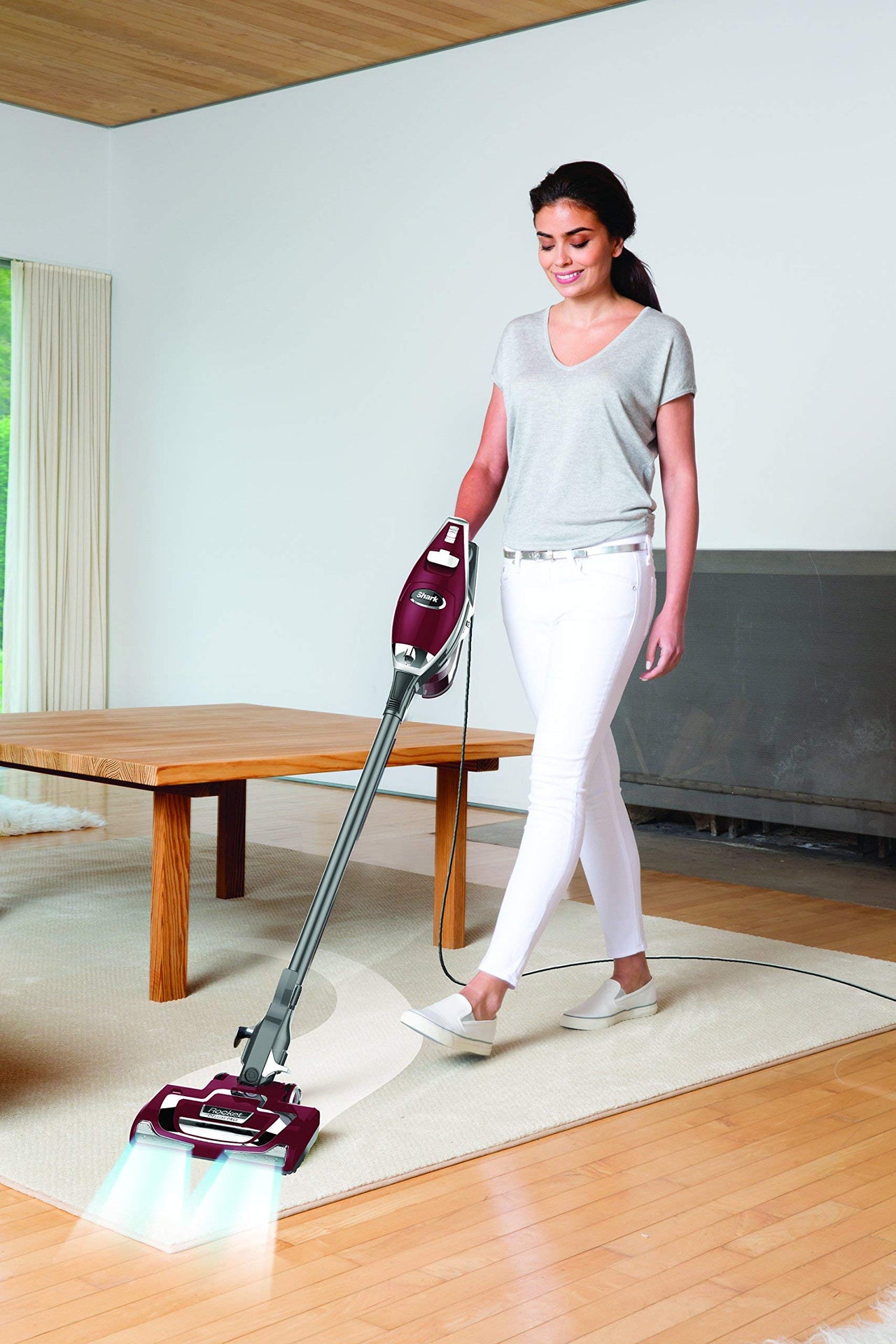 Shark HV322 Rocket Deluxe Pro Corded Stick Vacuum with LED Headlights, XL Dust Cup, Lightweight, Perfect for Pet Hair Pickup, Converts to a Hand Vacuum, with Pet Attachments, Bordeaux/Silver Pet Multi-Tool