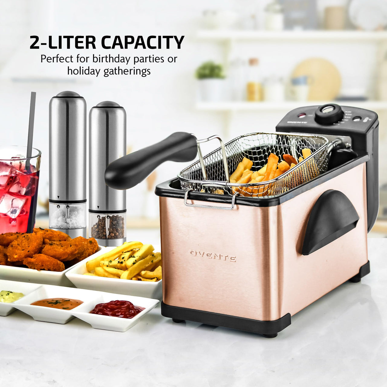 OVENTE 1.5 Liter Electric Deep Fryer FDM1501BR Charcoal and Oil Vapor Replacement Filter Set Pack of 3, White and Black ACPFDM1503, 1.5L