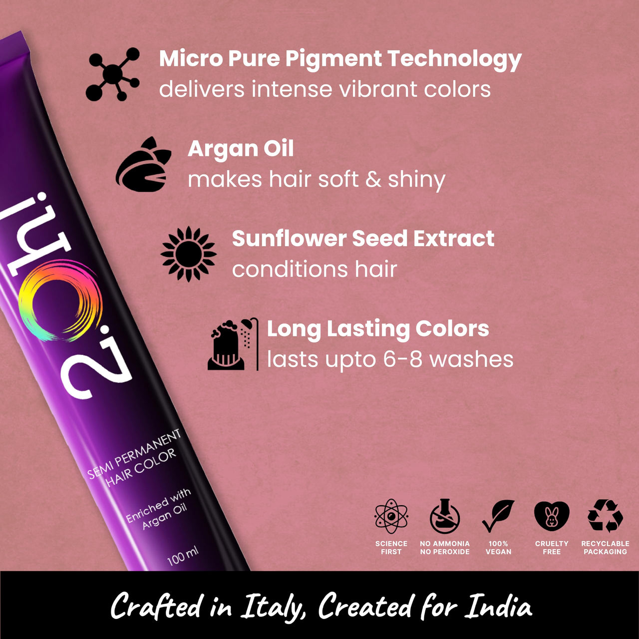 2.Oh! Italian- Peach Hair Color For Women & Men | Ammonia-Free DIY Semi Permanent Hair Color | Enriched with Argan Oil | Lasts upto 6-8 Washes | Pack of 2