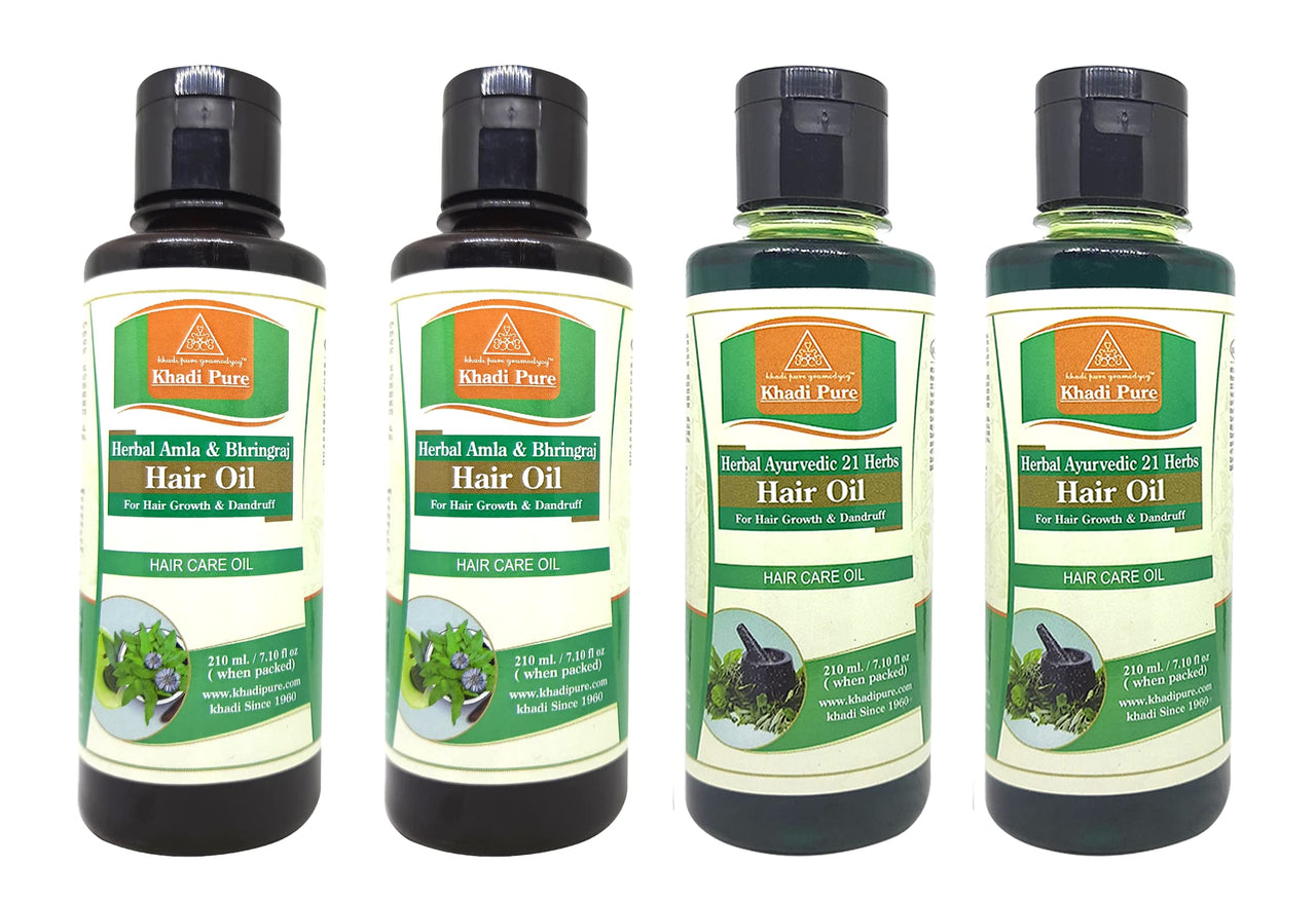 Khadi Pure 21 Herbs & Amla Bhringraj Hair Oil, 210 ml (Pack of 4)