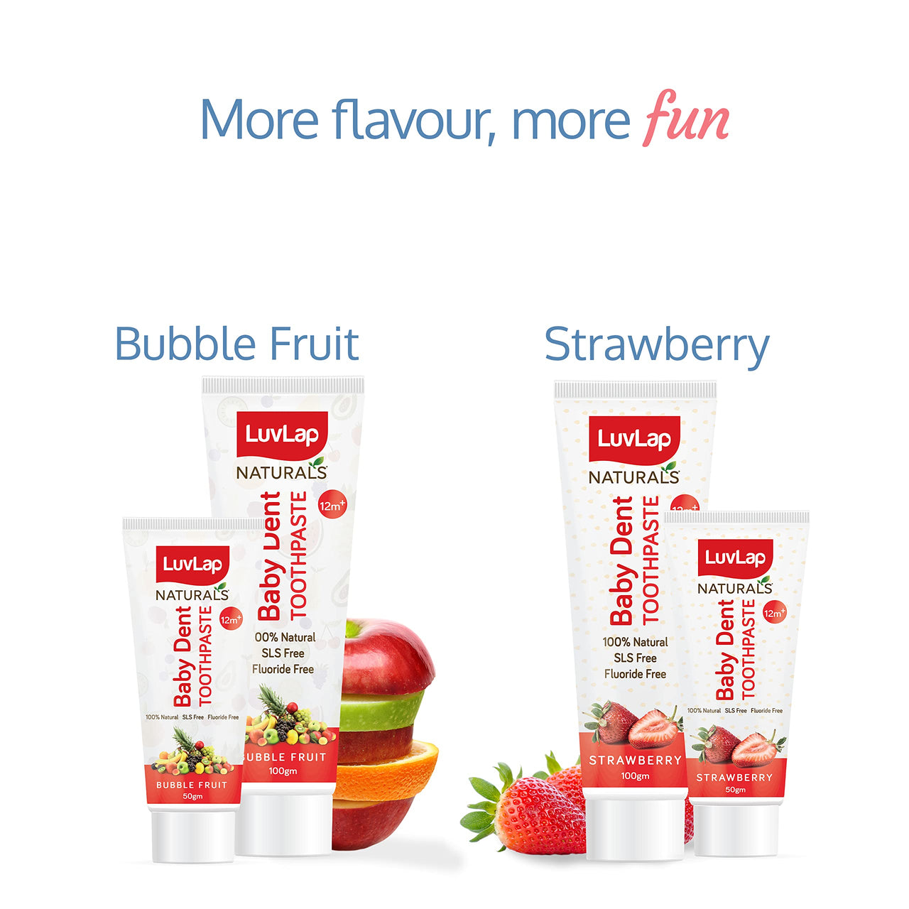 LuvLap Naturals 100% Natural Baby Toothpaste 100g, Bubble Fruit Flavour, SLS & Fluoride Free Kids Toothpaste, Removes Plaque, Prevents Bacteria, Ensures White Teeth, Neutral pH, 12M+ (Pack of 2)